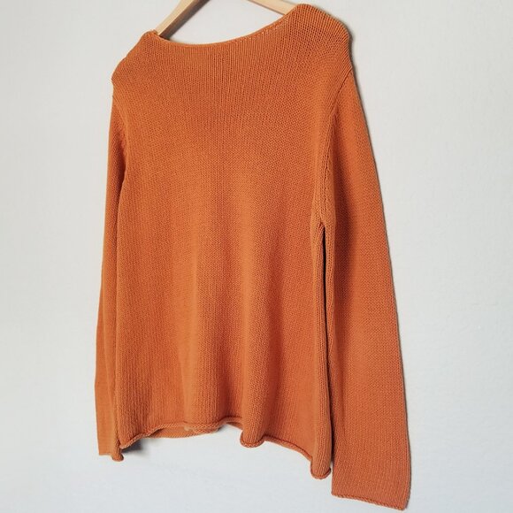 Eileen Fisher 100% Cotton Knit Round Neck Pullover Sweater Size L Coastal Orange - Picture 3 of 13
